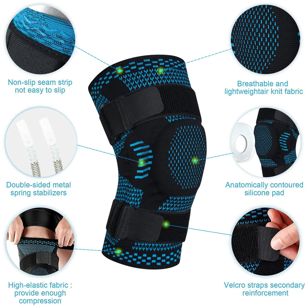 1PCS Compression Knee Sleeve Silicone Protection Support for Knee Pain Sport Pads Running Gym  Knee Relief Bandage Pads